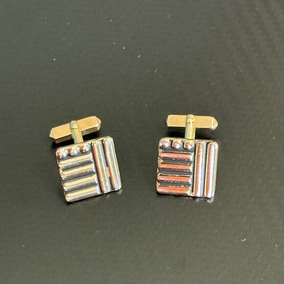 Vintage Gold & Black Swank Cufflinks - Picture 2 of 5